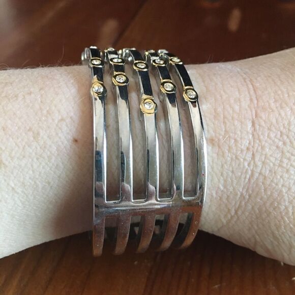 Bundle Sale 3 for $15 | Silver Tone Hinge Bracelet with Gold Tone Highlights / R - Picture 4 of 10